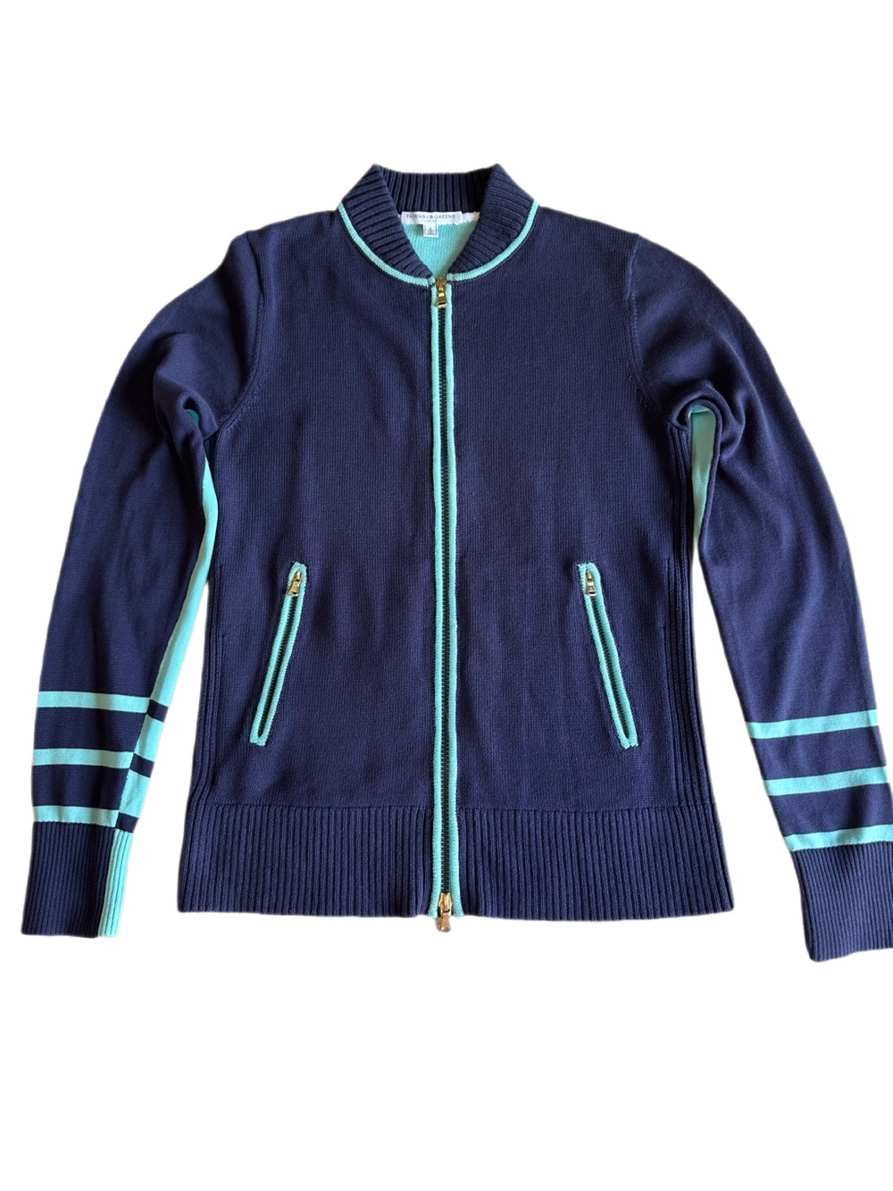 Fairway & Greene Navy Blue Full Zip Cotton Golf Sweater Jacket S